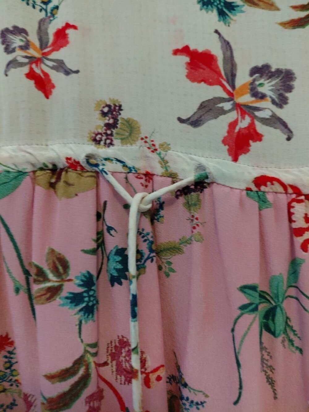 Hemnant & Nandita Wild Rose Silk Dress Tiered V-Neck Floral Long Sleeve Medium - Picture 10 of 12